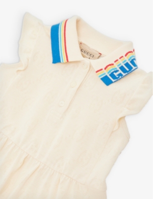 Shop Gucci Girls White/mix Kids Brand-print Jacquard A-line Cotton-jersey Dress