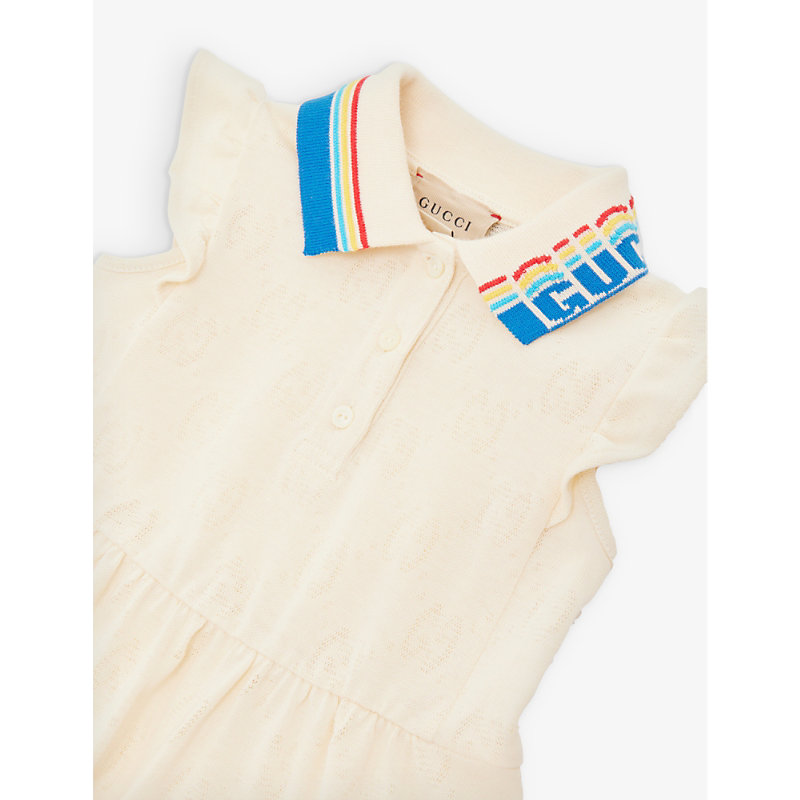 Shop Gucci Brand-print Jacquard A-line Cotton-jersey Dress In White/mix