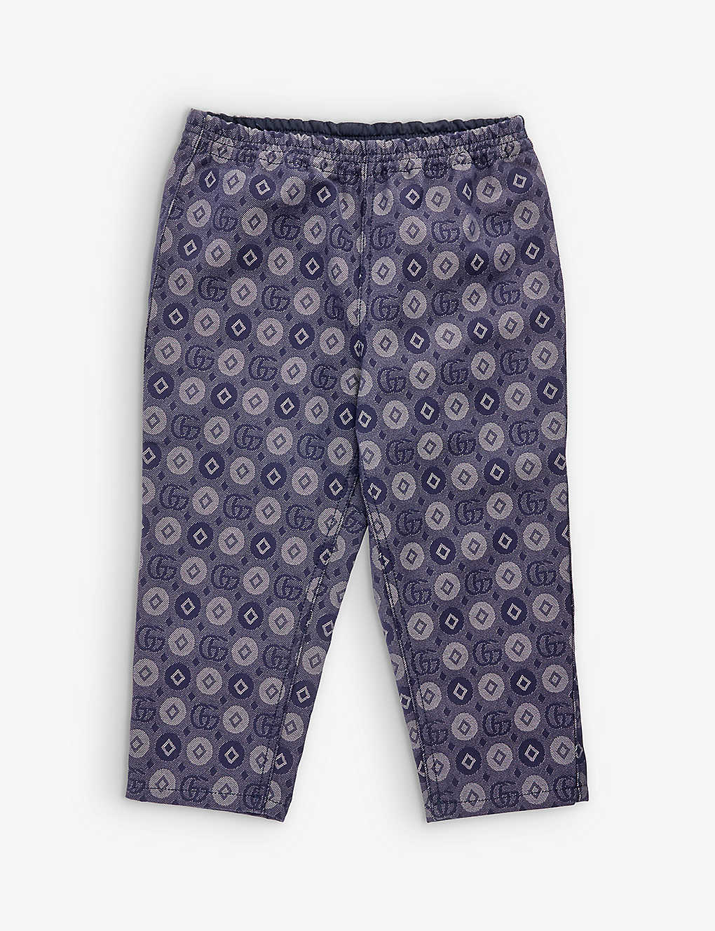 Gucci Babies' Gg Geometric-print Jacquard-denim Trousers 24-36 Months In Dk Blue/ivory