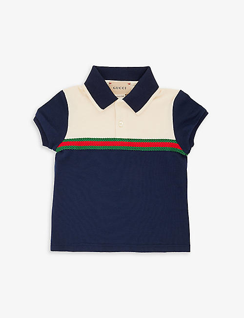 GUCCI: Brand-panel short-sleeve stretch-cotton-pique polo shirt 6-36 months