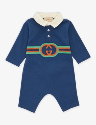 GUCCI: Logo-print cotton-jersey romper 0-9 months