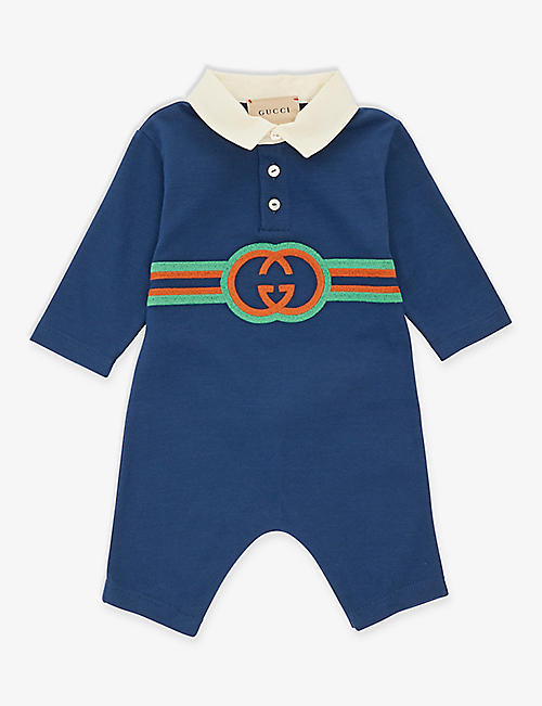 GUCCI：徽标印花平纹针织棉婴儿服 0-9 个月