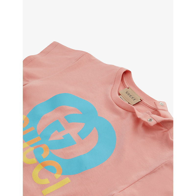 Shop Gucci Logo-print Cotton-jersey T-shirt 6-36 Months In Vintage Rose/mc