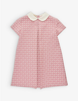 GUCCI: Peter-pan collar monogram-embroidery cotton-blend dress 4-12 years