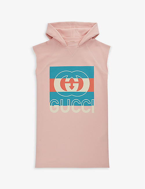 GUCCI: Logo-print hooded cotton-jersey dress 4-10 years