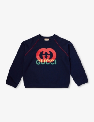 Gucci Kids' Interlocking G Cotton Jersey Sweatshirt In Navy