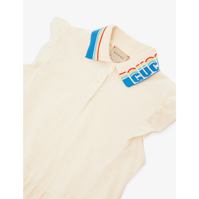 Shop Gucci Logo-collar Jacquard-pattern Cotton-jersey Dress In White/mix