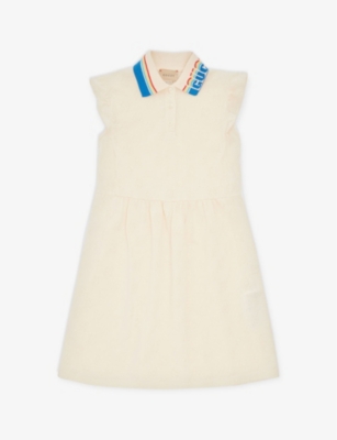 Shop Gucci Girls White/mix Kids Logo-collar Jacquard-pattern Cotton-jersey Dress