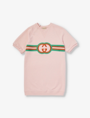 Gucci Kids' Jersey Dress With Gg Strawberry Patch In White Mix