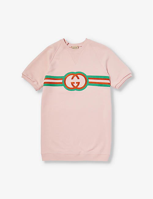 GUCCI: Logo-embroidered cotton-jersey dress 4-12 years