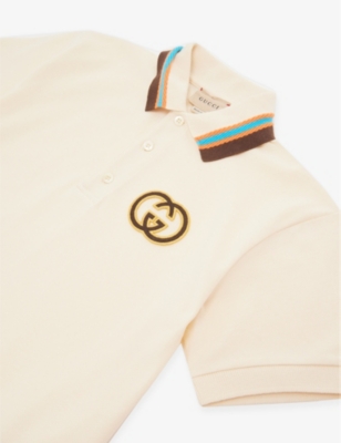 Gucci Kids' Monogram-patch Polo-collar Stretch-cotton-pique Polo