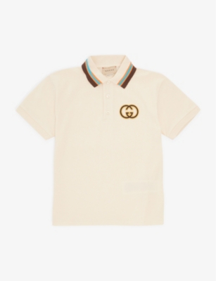 Gucci Kids' Monogram-patch Polo-collar Stretch-cotton-pique Polo