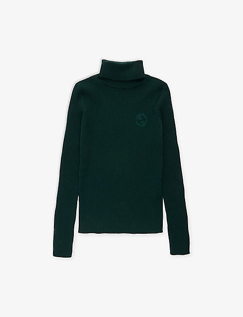 GUCCI: Logo-embroidered turtleneck wool top 6-8 years