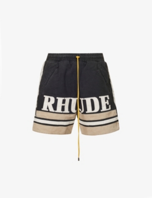 RHUDE: Brand-appliqué straight-leg cotton shorts