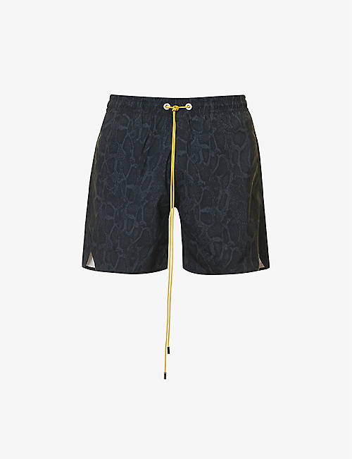 RHUDE: Snakeskin-print mid-rise swim shorts