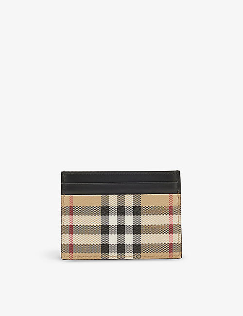 BURBERRY: Sandon check-print faux-leather card holder