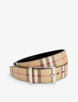 BURBERRY: Check-print reversible faux-leather belt