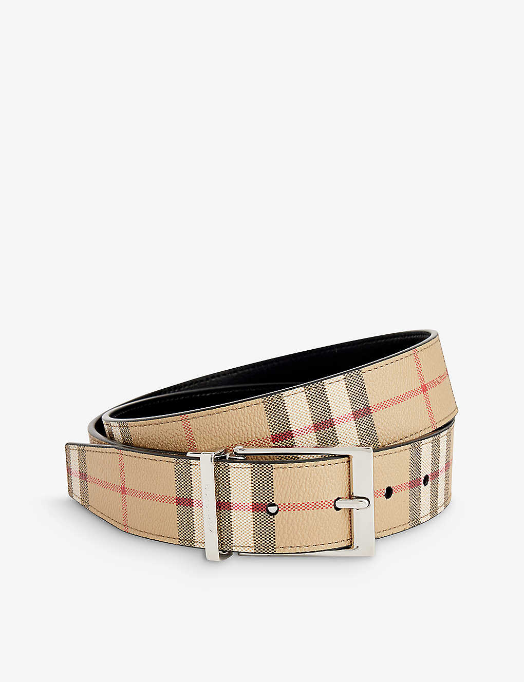 Burberry Mens Cream Check-print Reversible Faux-leather Belt In Archive Beige/silver