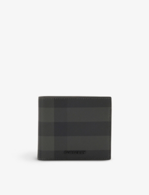 Charcoal Check and Leather Bifold Wallet