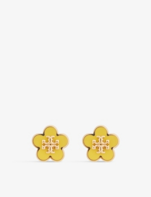 Tory Burch Kira Enamel Flower Stud Earring In Tory Gold / Freesia