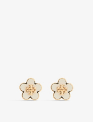 Tory Burch Kira Enamel Flower Stud Earrings In Tory Gold / New Ivory