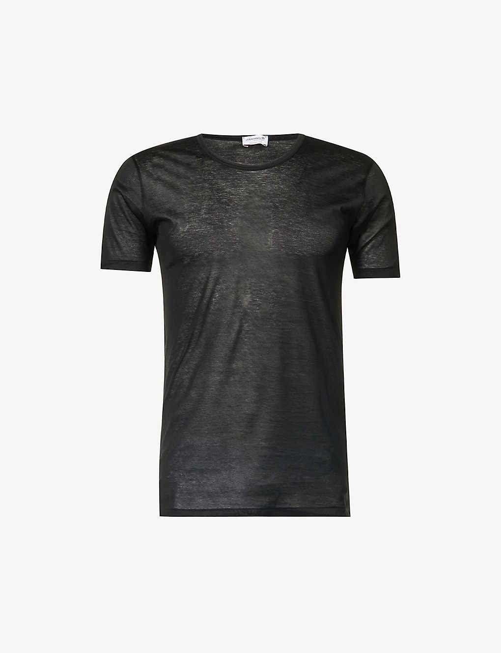 Shop Zimmerli Men's Black Royal Classic Semi-sheer Cotton-jersey T-shirt