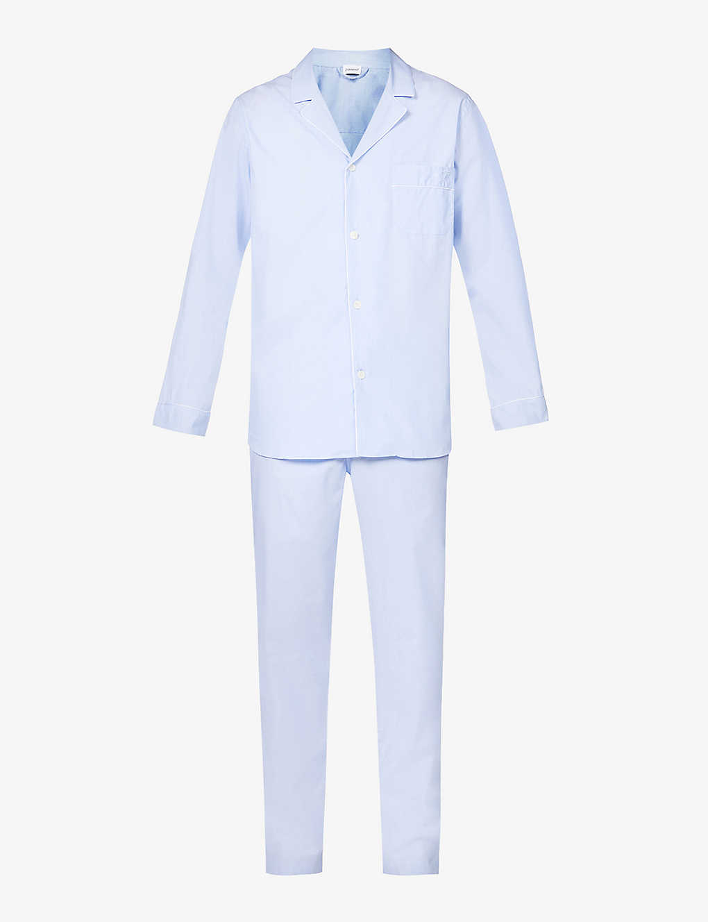 Zimmerli Mens Light Blue Long-sleeved Relaxed-fit Cotton Pyjama Set