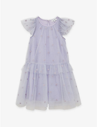 REISS: Frill-sleeve embroidered-tulle woven dress 4-12 years