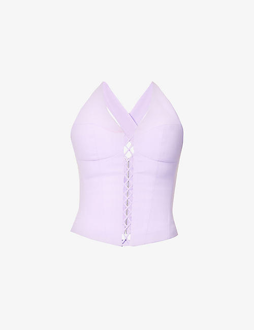 ROZIE CORSETS: V-neck lace-up stretch-woven top