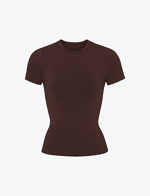 SKIMS: Smoothing slim-fit stretch-woven T-shirt