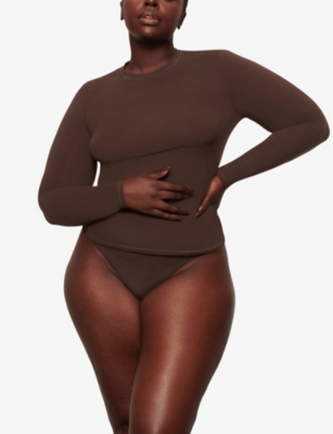 Skims Brown Fits Everybody Long Sleeve T-shirt In Cocoa