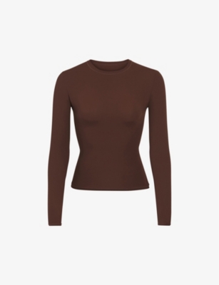 Skims Brown Fits Everybody Long Sleeve T-shirt In Cocoa