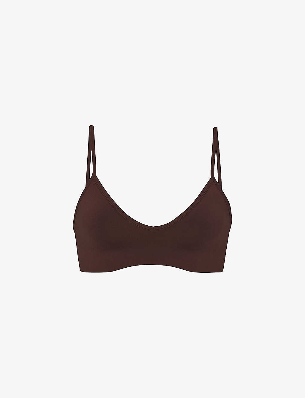 Skims Smoothing V-neck Stretch-woven Bralette In Brown