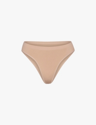 Skims Smoothing Mid-rise Stretch-woven Briefs In Nude (lingerie)