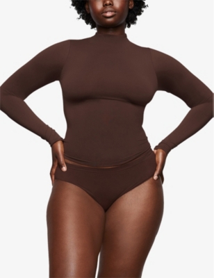Skims Smoothing Mid-rise Stretch-woven Briefs In Cocoa