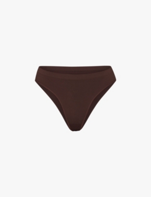 Skims Smoothing Mid-rise Stretch-woven Briefs In Cocoa