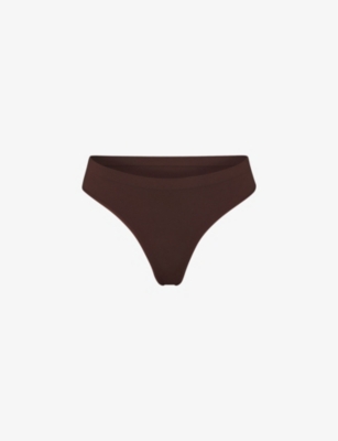 Buy SKIMS Brown Cotton Rib Thong for Women in Saudi