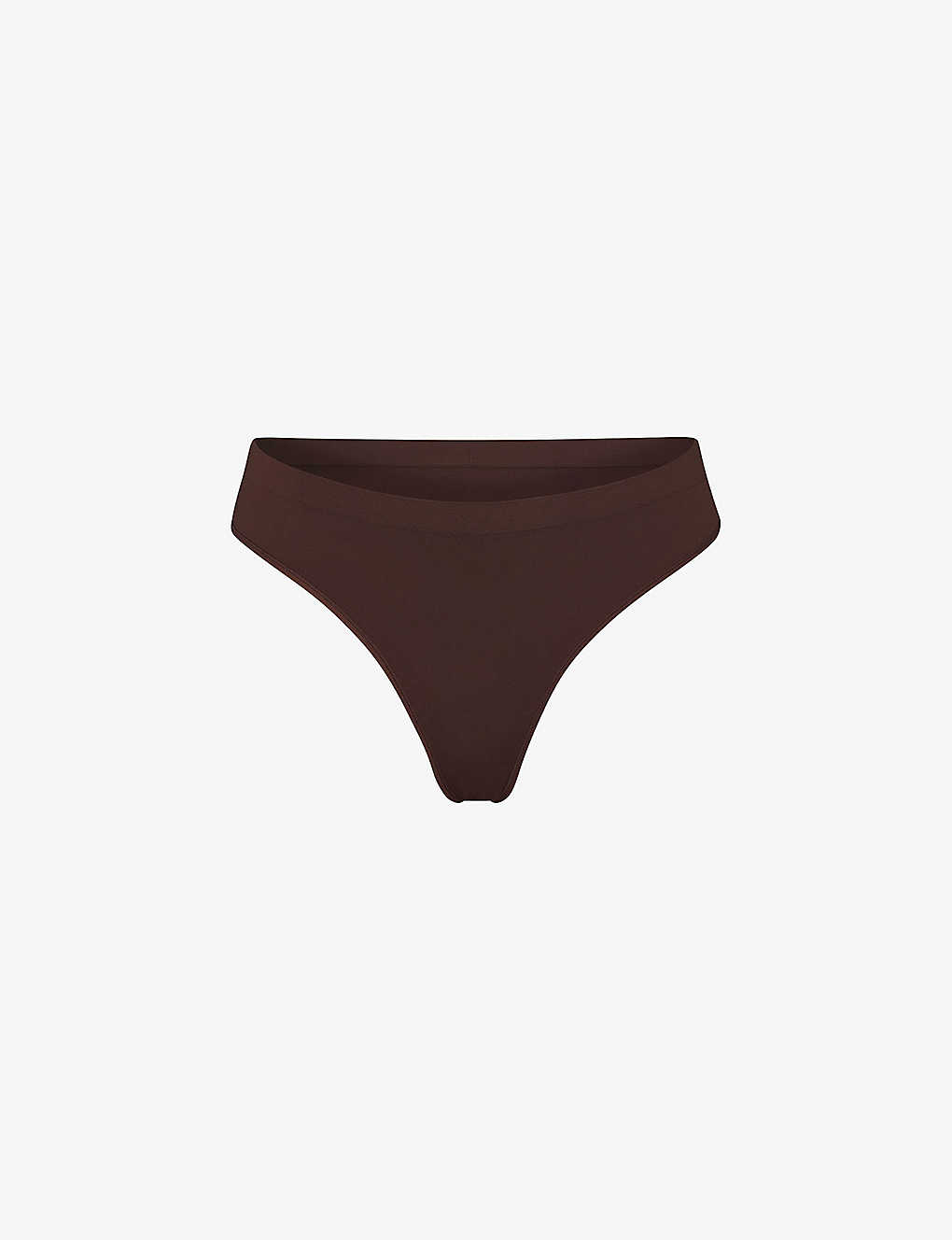 Skims Smoothing Mid-rise Stretch-woven Thong In Cocoa
