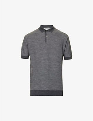 JOHN SMEDLEY: Ribbed-texture short-sleeved wool polo shirt