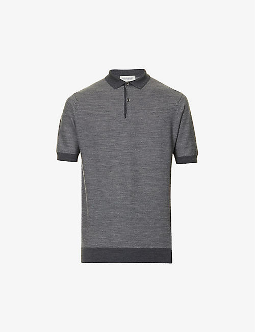 JOHN SMEDLEY: Ribbed-texture short-sleeved wool polo shirt
