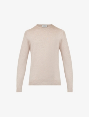 JOHN SMEDLEY JOHN SMEDLEY MEN'S SOFT FAWN LUNDY CREWNECK WOOL JUMPER,67364504