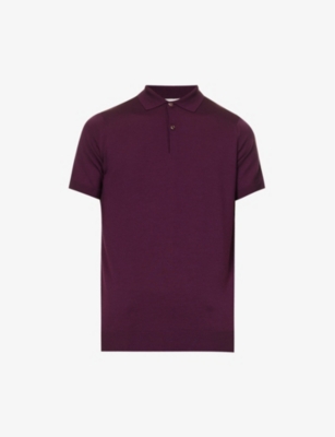 John Smedley Short-sleeved Wool Polo Shirt In Damson