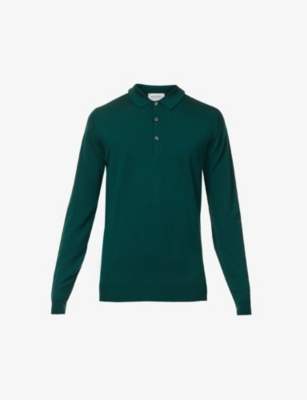 Collared Merino Wool-knit Polo Shirt In Pine