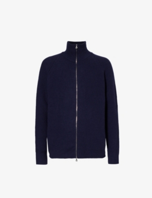 JOHN SMEDLEY JOHN SMEDLEY MEN'S NAVY HIGH-NECK ZIPPED RECYCLED-CASHMERE AND WOOL JACKET