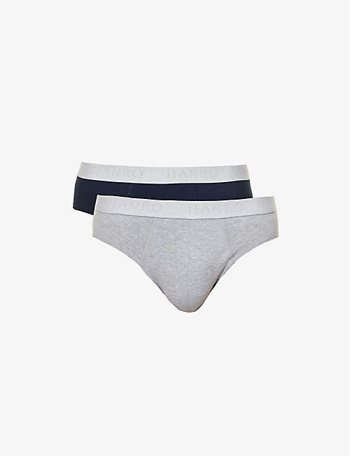 HANRO: Pack of two logo-waistband stretch-cotton briefs