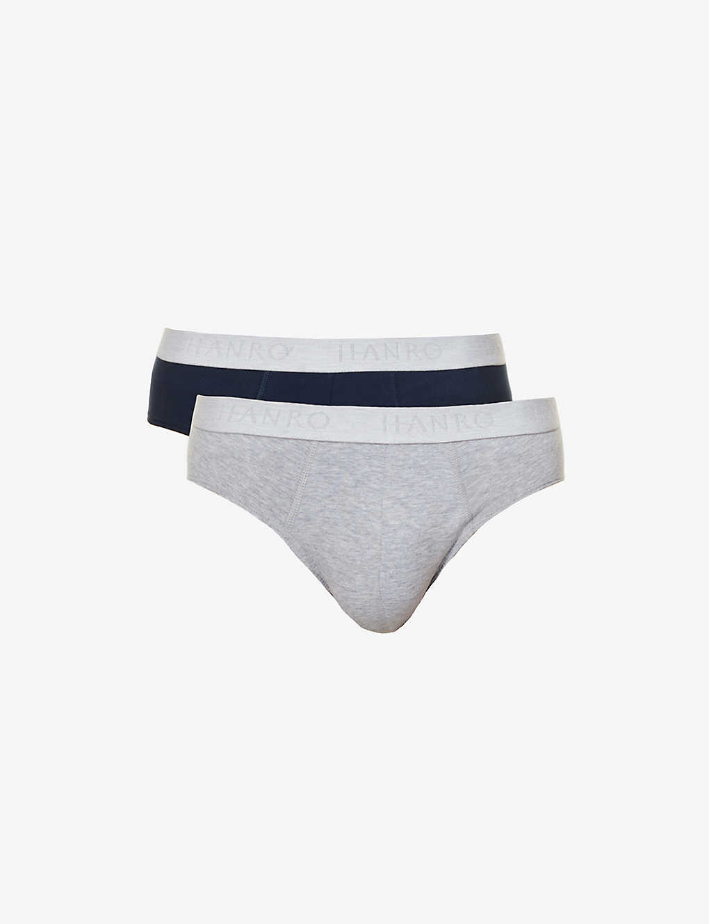 Hanro Pack Of Two Logo-waistband Stretch-cotton Briefs In Light Melange/deep Navy