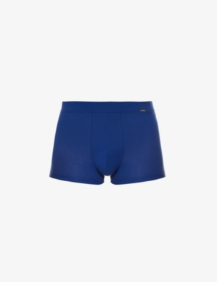 Hanro Logo-patch Stretch-woven Boxer Briefs In Space Blue