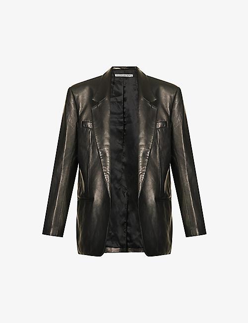 ALEXANDER WANG: Drapey padded-shoulder regular-fit leather jacket