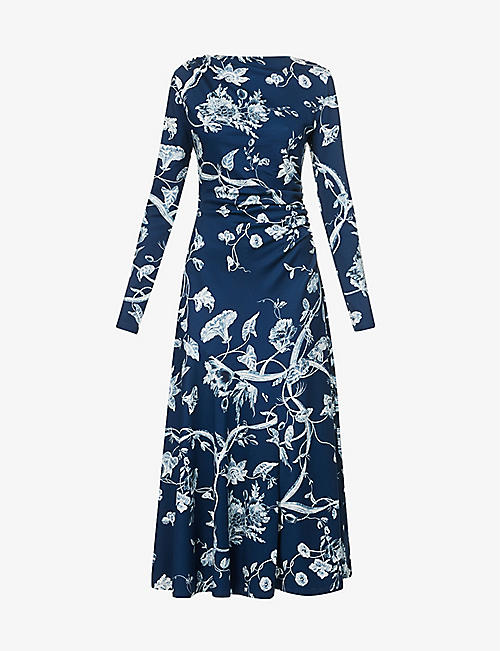 ERDEM: Floral-print long-sleeved midi dress