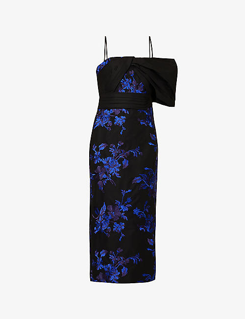 ERDEM: Floral-print ruched-panel cotton maxi dress